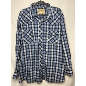 Wrangler Western Pearl Snap Blue Plaid Long Sleeve Shirt Mens Size 3XL